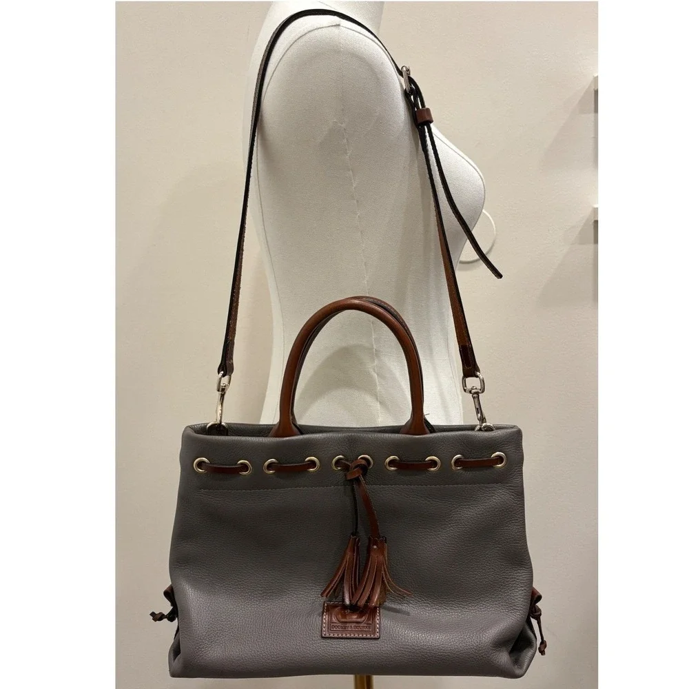 Dooney & Bourke Pebble Grain Tassel Tote Elephant Gray Leather Satchel Preppy